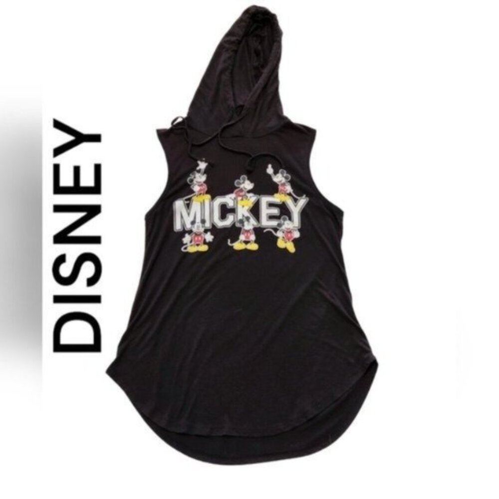 Disney Black Mickey Mouse Sleeveless Pullover Hooded T shirt Size Junior 7/9 - Picture 5 of 14